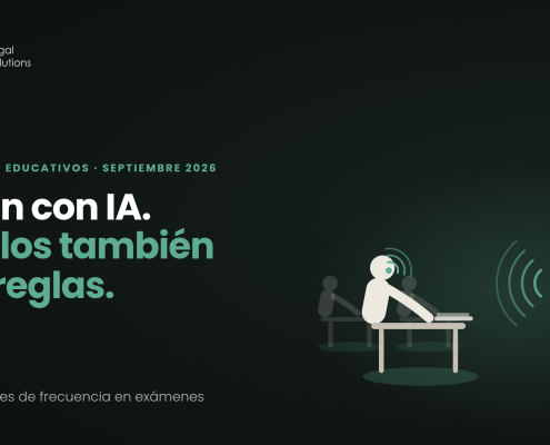 Detectores de frecuencia en exámenes: un profesor barre el aula con un detector mientras un alumno lleva un pinganillo
