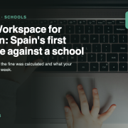 Google Workspace for Education GDPR fine: a pupil's hands on a school laptop; Spain's first fine against a school, €20,000