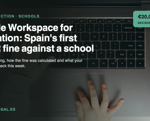 Google Workspace for Education GDPR fine: a pupil's hands on a school laptop; Spain's first fine against a school, €20,000