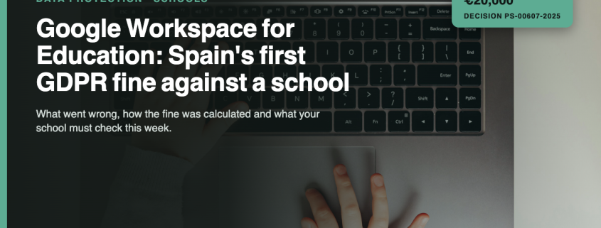 Google Workspace for Education GDPR fine: a pupil's hands on a school laptop; Spain's first fine against a school, €20,000